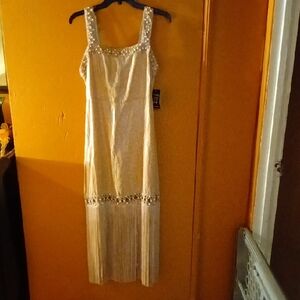 Boston Proper Gold Beaded Fringe Maxi Dress